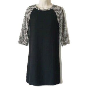 LOFT Exposed Zipper Knit Mini Dress 0 Black Stripe  - 50off3